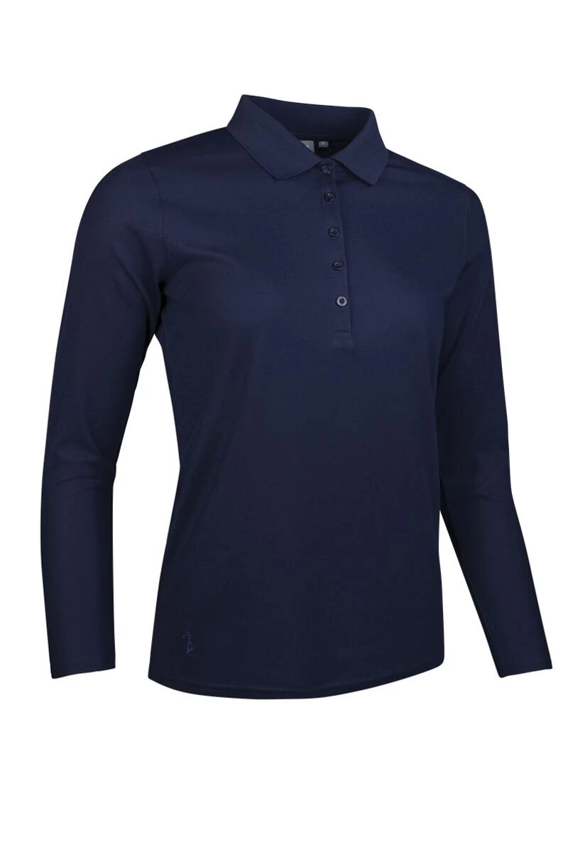 Glenmuir Ladies Long Sleeve Performance Pique Golf Polo Shirt Navy