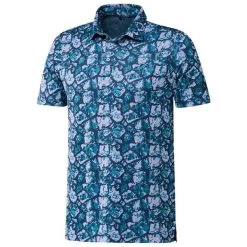 AdidasGents Cobblestone-Print Recycled Content Polo Shirt Sonic Aqua - Violet Tone - Crew Navy